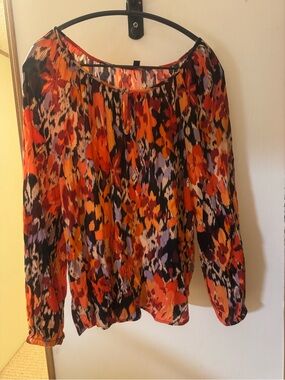 Liverpool Orange & Black Floral Print Long Sleeve Blouse
